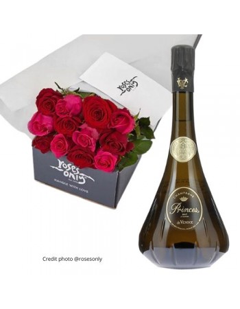 Gift Box - 12 Roses and De Venoge Princes Brut..