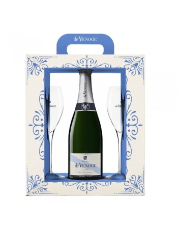 De Venoge Cordon Bleu Brut Champagne Gift Box with Glass..