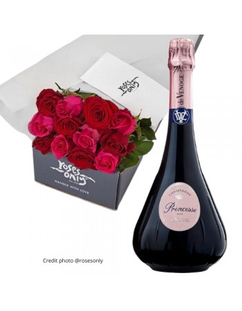 Gift Box - 12 Roses and De Venoge Princes Rosé..