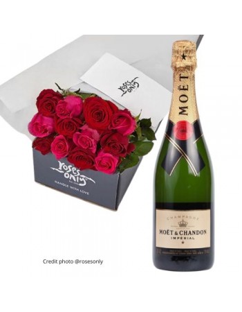 Gift Box - 12 Roses and Moet Chandon Imperial NV..