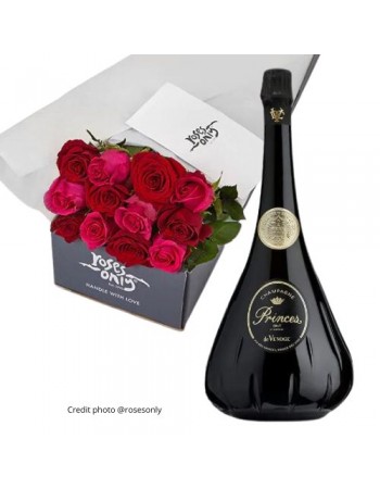 Gift Box - 12 Roses and De Venoge Princes Brut..
