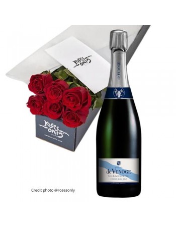 Gift Box - 6 Roses and De Venoge Cordon Bleu Brut..